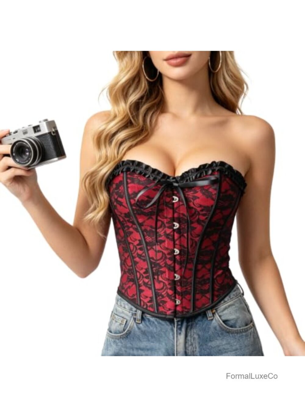 Women's Corset Top Overbust Bustier Lace Boned Gothic Vest Plus Size